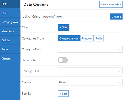 Data tab for serial chart